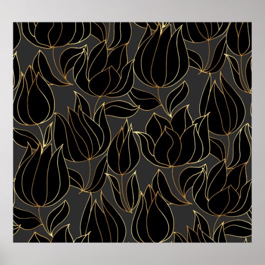 Zwart gouden tulpen: luxe bloemenpatroon poster (Voorkant)