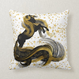 Zwart-gouden Unicorn met Gold Stars Kussen