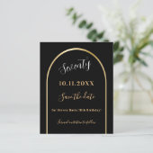 Zwart gouden verjaardag save the date card (Staand voorkant)
