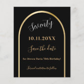 Zwart gouden verjaardag save the date card (Voorkant)
