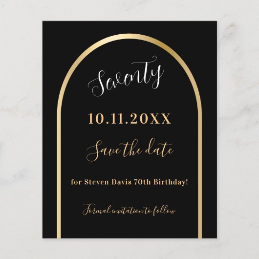 Zwart gouden verjaardag save the date card (Voorkant)