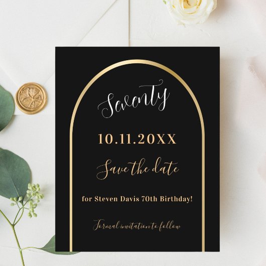 Zwart gouden verjaardag save the date card