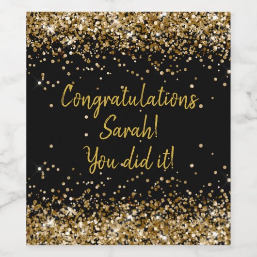 Zwart gouden verjaardagsfeest favoriet voor afgest wijn etiket (Enkel label)