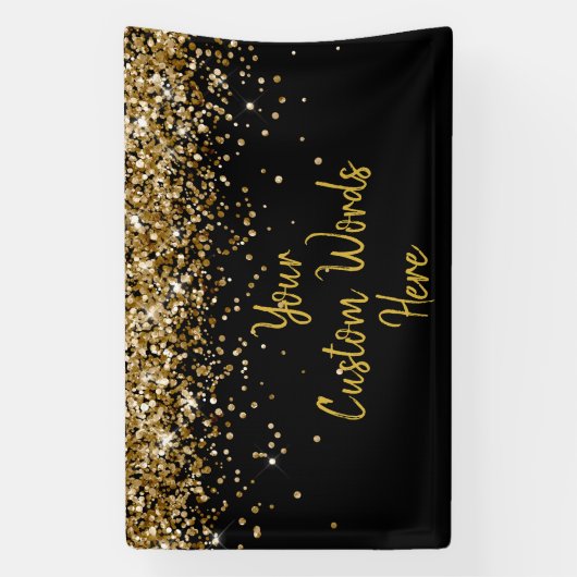 Zwart-gouden verjaardagsfeestje fotocabine op maat spandoek (Verticaal)