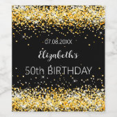 Zwart gouden verjaardagsfeestje wijn etiket (Enkel label)