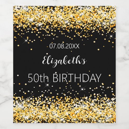 Zwart gouden verjaardagsfeestje wijn etiket (Enkel label)