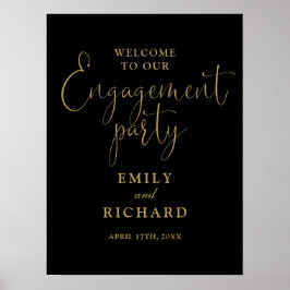 Zwart Gouden Verlovingsfeest Welkom Bord Poster
