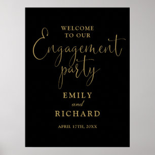 Zwart Gouden Verlovingsfeest Welkom Bord Poster