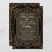 Zwart Gouden Victoriaans kant bruiloft Kaart (Voorkant / Achterkant)