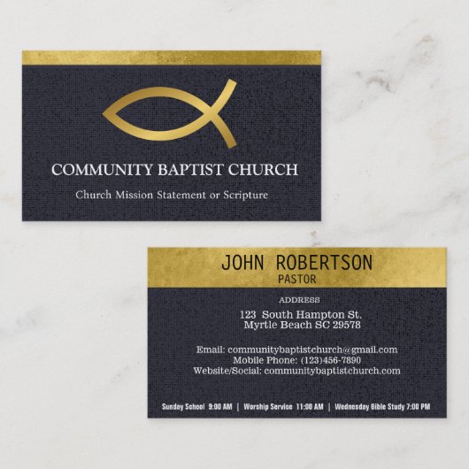 Zwart Gouden Vis Elegante Kerk Visitekaartjes (Voorkant / Achterkant)