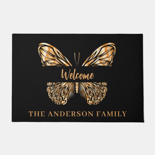 Zwart gouden vlinder familienaam deurmat (Voorkant)