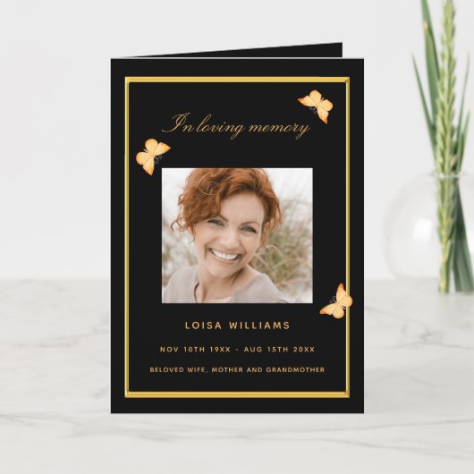 Zwart gouden vlinder fotografie bedankkaart (Voorkant)