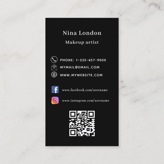 Zwart gouden vlinder Qr social media logo Visitekaartje (Achterkant)