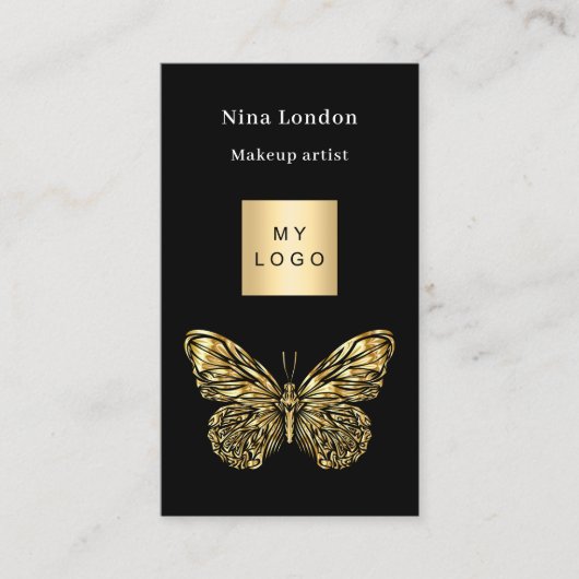 Zwart gouden vlinder Qr social media logo Visitekaartje (Voorkant)