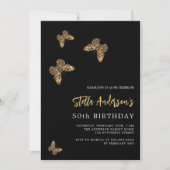 Zwart gouden vlinders luxe verjaardag kaart (Voorkant)