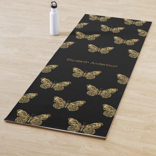 Zwart gouden vlinders naam yogamat (In situ)