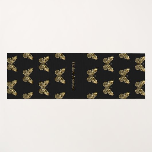 Zwart gouden vlinders naam yogamat (Voorkant (horizontaal))