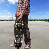 Zwart gouden vlinders patroon naam script persoonlijk skateboard