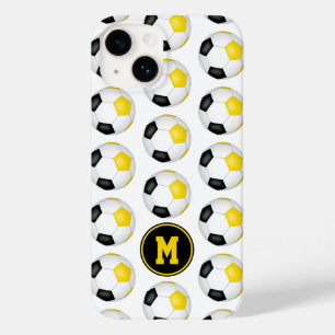 Zwart gouden voetballen patroon monogram Case-Mate iPhone 14 hoesje