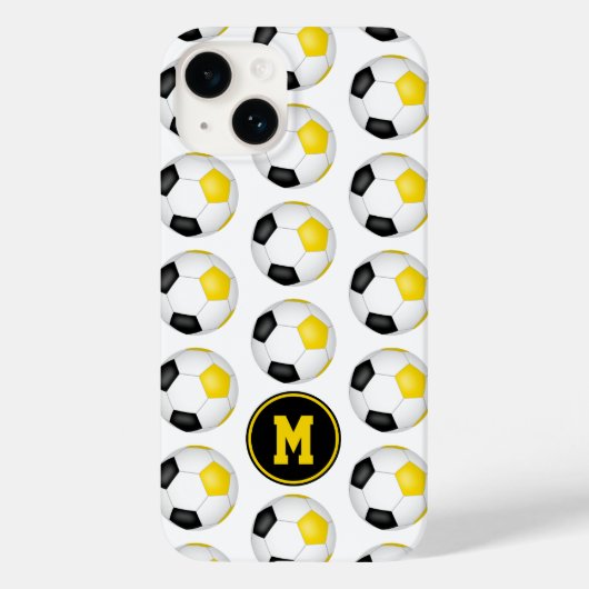 Zwart gouden voetballen patroon monogram Case-Mate iPhone case (Achterkant)