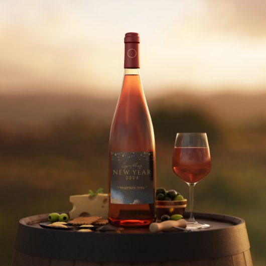 Zwart Gouden | Waterverf Nieuwjaar Sparkling Wijnetiket