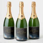 Zwart Gouden | Waterverf Nieuwjaar Sparkling Wijnetiket (Flessen)