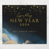 Zwart Gouden | Waterverf Nieuwjaar Sparkling Wijnetiket (Enkel label)