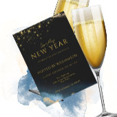 Zwart Gouden | Waterverf sprankelend nieuwjaarsfee Feestdagenkaart