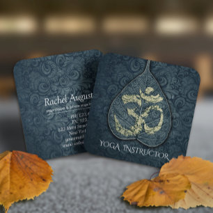 Zwart-gouden Yoga-instructeur Bodhi Leaf OM-symboo Vierkante Visitekaartje