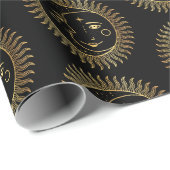 Zwart-gouden zon- en moongezichten cadeaupapier (Rol Hoek)