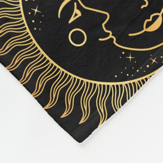Zwart-gouden zon- en moongezichten fleece deken (Hoek)