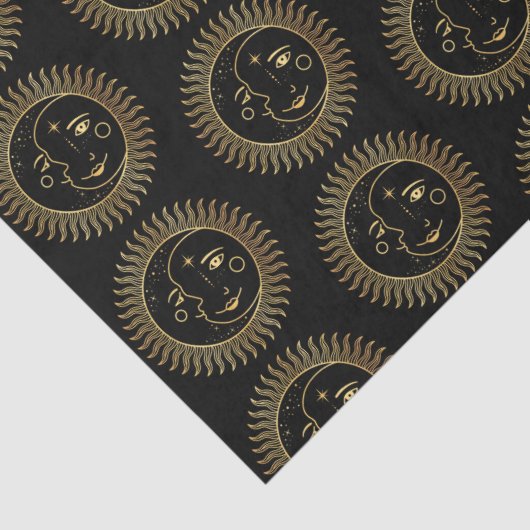 Zwart-gouden zon- en moongezichten tissuepapier (Detail)