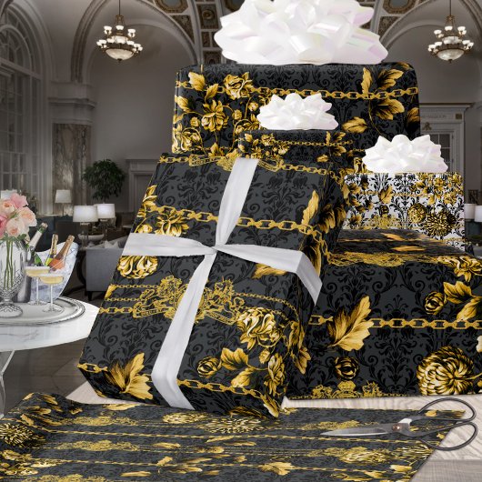 Zwart-gouden zwarte lef-goudketens Luxe posh Cadeaupapier