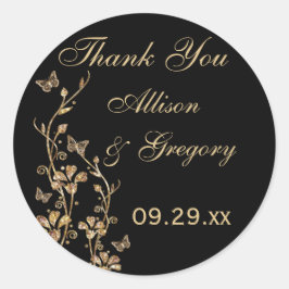 Zwart, goudflens met Butterflies-Sticker Ronde Sticker