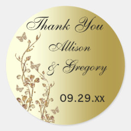 Zwart, goudflens met Butterflies-Sticker Ronde Sticker