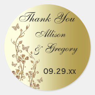 Zwart, goudflens met Butterflies-Sticker Ronde Sticker