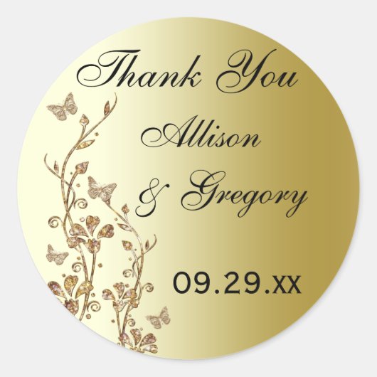 Zwart, goudflens met Butterflies-Sticker Ronde Sticker (Voorkant)