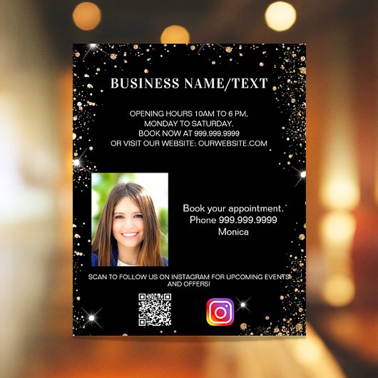 Zwart goudfoto qr code instagram business flyer