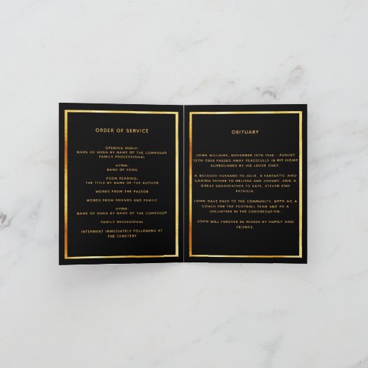 Zwart goudfotoelegant begrafenisprogramma bedankkaart (Binnen)