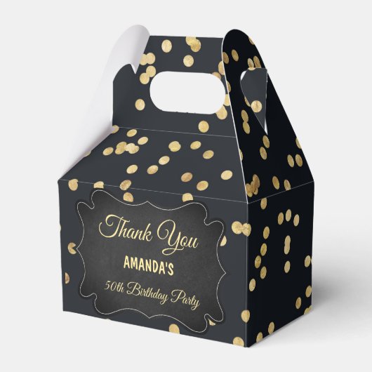 Zwart goudgele Glitter Confetti Chic Favor Box Bedankdoosjes (Voorkant Zijde)