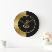 Zwart & goudgeometrisch ontwerp met bootveranker grote klok (Huis)