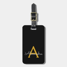 Zwart goudgierschrift Monogram Naam Modern Bagagelabel