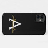 Zwart goudgierschrift Monogram Naam Modern Case-Mate iPhone Case (Achterkant (horizontaal))