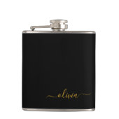 Zwart goudgierschrift Monogram Naam Modern Heupfles (Voorkant)