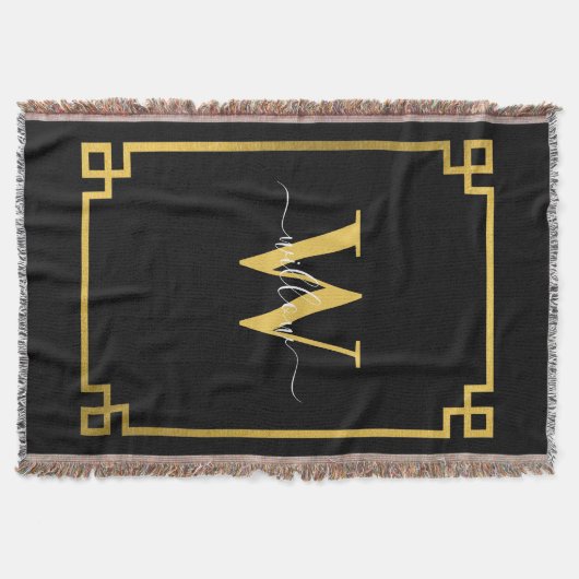 Zwart-goudglansmononogrammen met schroefdraad deken (Voorkant)