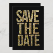 Zwart & goudglitter Bespaar de datum waarop Typogr Save The Date (Voorkant / Achterkant)