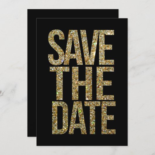 Zwart & goudglitter Bespaar de datum waarop Typogr Save The Date (Voorkant / Achterkant)