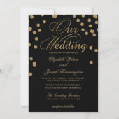 Zwart goudglitter Confetti Elegant Wedding Kaart (Voorkant)