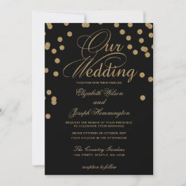 Zwart goudglitter Confetti Elegant Wedding Kaart
