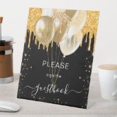 Zwart goudglitter druppelt het gastenboek aan reclamebord met voetstuk (Insitu)